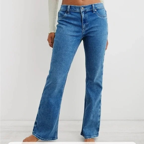aerie Pants - Aerie Pull On Baby Flare Jeans Medium Blue Stretch Retro Boho 90s‎ Vibe Everyday